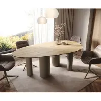 DELIFE Eetkamertafel Edge ovaal 220x120 keramiek Laminam Sabbia eiken kleur Pilier metaal effectafwerking titaan