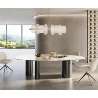 DELIFE Eetkamertafel Edge ovaal 280x130 keramiek Minas Melange wit-Beige Troa roestvrij staal grafiet