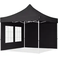 TOOLPORT 3x3 m Easy up partytent, ECONOMY staal 30mm met zijwanden (vensters), zwart