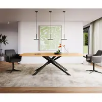 DELIFE Eettafel Edge Boot 240x120x2,5-3 eiken natuur kruisframe rechthoek zwart Zwitserse rand