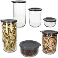 Ritzenhoff & Breker Set van 6 BOHO voorraadpotten antraciet van glas & kunststof