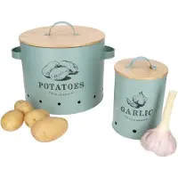 MamboCat 2-delig set knoflook- en aardappelenpot FRESH Mint van metaal en bamboe – 10899 & 10893