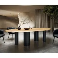 DELIFE Eettafel Edge Oval 280x130x2,5 eiken natuur Pilier metaal zwart Flow-Edge