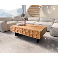 DELIFE Salontafel Solu 120x70 cm natuur acacia 4 laden onderstel zwevend metaal zwart 3D front