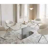 DELIFE Eetkamertafel Edge 180-220x100 keramiek Calacatta Luxe wit-goud-grijs Wave RVS uitschuifbaar