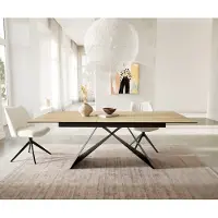 DELIFE Eetkamertafel Edge 180-220x100 keramiek Laminam Sabbia eiken kleur V-frame vlak staal zwart uitschuifbaar