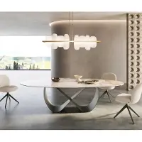 DELIFE Eettafel Edge ovaal 280x130 keramiek Minas Melange wit-beige Infinity metaaleffect afwerking titanium