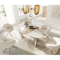DELIFE Eettafel Edge ovaal 220x120 keramiek Minas Melange wit-beige pilier roestvrij staal