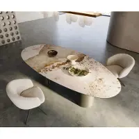 DELIFE Eettafel Edge ovaal 280x130 keramiek Minas Melange wit-beige Troa metaal effect afwerking titanium