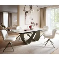 DELIFE Eettafel Edge Boot 180-220x100 Keramiek Minas Melange Wit-beige Infinity metaal effect afwerking titanium Uitschuifbaar
