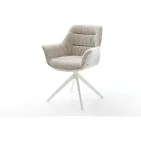 DELIFE Draaistoel Kaira-Flex geweven stof beige kruisframe breed wit 360° draaibaar rocker-functie