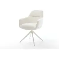 DELIFE Draaistoel Pejo-Flex bouclé zacht beige kruisframe breed wit 360° draaibaar rocker-functie pocketveer kern