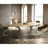 DELIFE Eetkamertafel Edge ovaal 280x130 keramiek Laminam Sabbia eiken kleur Zenthara hoekig metaal effectafwerking titaan