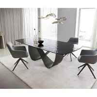 DELIFE Eettafel Edge Boot 240x120 Reliëf glas Smoke black 3D design Infinity metaal effect afwerking Titanium