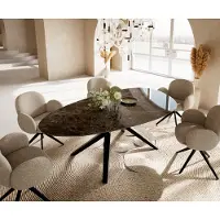 DELIFE Eettafel Edge Ovaal Keramiek Emperador Extra Lucidato Donkerbruin 220x120 Zenthara hoekig Metaal Zwart