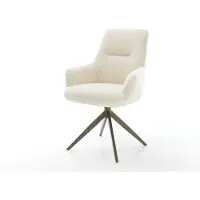 DELIFE Draaistoel Zelia-Flex met armleuning teddy beige kruisframe breed afwerking met titanium 360° draaibaar rocker-functie pocketveer kern