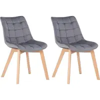 CLP Passaic Set van 2 Eetkamerstoelen - Fluweel grijs
