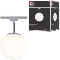Paulmann URail Globe bollamp chroom, glas opaal Globe, dimbaar, alu / grijs / zink, Woon-/ Eetkamer, metaal, Modern