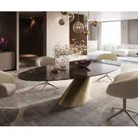 DELIFE Eettafel Edge Ovaal Keramiek Emperador Extra Lucidato Donkerbruin 280x130 Cono Metallic Goud