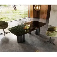DELIFE Eettafel Edge Boot 200x100 Reliefglas zwart 3D-Design Troa RVS grafiet