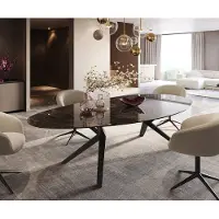 DELIFE Eettafel Edge Ovaal Keramiek Emperador Extra Lucidato Donkerbruin 280x130 Zenthara hoekig Metaal Zwart