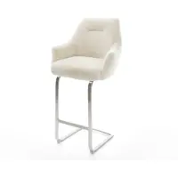 DELIFE Barstoel Alja-Flex Pluchen Crème-wit Vrijkantelframe plat roestvrij staal Zilver Pocketvering