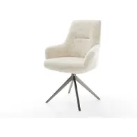 DELIFE Draaistoel Zelia-Flex met armleuning pluchen crème-wit kruisframe breed grafiet 360° draaibaar rocker-functie pocketveer kern
