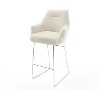 DELIFE Barstoel Alja-Flex Pluchen Crème-wit Sledeonderstel roestvrij staal Zilver Pocketvering