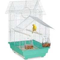 Relaxdays Vogelkooi, kooi voor kleine kanaries, met zitstokken en voerbakken, 50 x 42,5 x 33,5 cm, lichtblauw/mintgroen