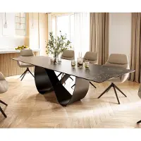DELIFE Eettafel Edge 300x100 Keramiek Laminam Nero Greco Antraciet Infinity Metaal Zwart