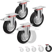 Relaxdays zwenkwielen set van 4 - Ø 200 mm - kogellager - draaglast 800 kg - met rem - zwart