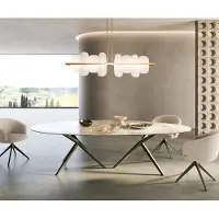 DELIFE Eettafel Edge Oval 280x130 keramiek Minas Melange wit-beige Estelar rond metaal effect afwerking titanium