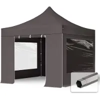 TOOLPORT 3x3 m Easy up partytent, PREMIUM staal 40mm met zijwanden (panorama), donkergrijs