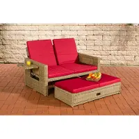 CLP Ancona - Loungebank - 5mm Poly-rotan natura robijnrood