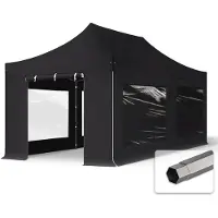 TOOLPORT 3x6 m Easy up partytent PVC met zijwanden (4 vensters), PREMIUM staal 40mm, zwart