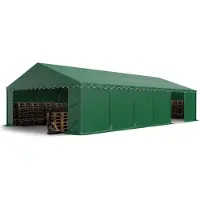 TOOLPORT Opslagtent 6x12 m met ritssluitingen - 2,0m zijwandhoogte, PVC 750, met grondframe, donkegroen