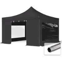 TOOLPORT 4x4 m Easy up partytent PVC, PREMIUM staal 40mm met zijwanden (panorama), zwart