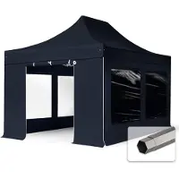 TOOLPORT 3x4,5 m Easy up partytent, PREMIUM staal 40mm met zijwanden (panorama), zwart