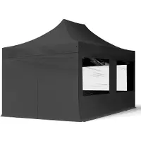 TOOLPORT 3x4,5 m Easy up partytent, ECONOMY staal 30mm met zijwanden (panorama), zwart