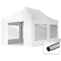TOOLPORT 3x6 m Easy up partytent PVC met zijwanden (4 vensters), PREMIUM staal 40mm, wit