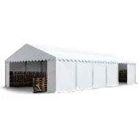 TOOLPORT Opslagtent 6x12 m met ritssluitingen - 2,0m zijwandhoogte, PVC 750, met grondframe, wit