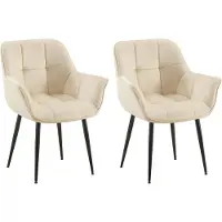 CLP Roseville Set van 2 eetkamerstoelen - Met armleuningen - Klassiek - Fluweel - creme