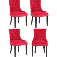 CLP Set van 4 eetkamerstoelen Aberdeen, fluweel, antiek design met frame van rubberhout, rode kleur, frame in antiek