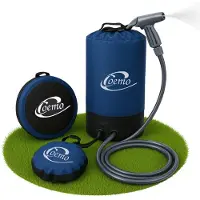 Coemo Campingdouche met voetpomp, swart, draagbare tuindouche, slang met douchekop, eenvoudige drukopbouw via pomp, zonnedouche, duurzaam en waterdicht PVC