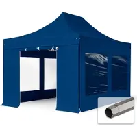 TOOLPORT 3x4,5 m Easy up partytent, PREMIUM staal 40mm met zijwanden (panorama), blauw