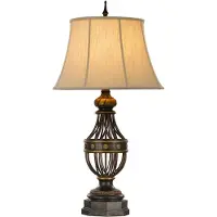 Elstead Lighting Tafellamp Augustine, bruin / roest, Woon-/ Eetkamer, Textiel / Stof / Zijde, Antiek, Tafellamp