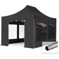 TOOLPORT 3x4,5 m Easy up partytent, PREMIUM staal 40mm met zijwanden (panorama), donkergrijs