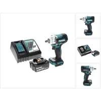 Makita Boormachine + slagboor, DTW 300 RT1 Accu-slagmoersleutel 18 V 330 Nm 1/2" Borstelloos + 1x accu 5.0 Ah + lader (Oplaadbare batterij)