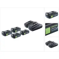 Festool energieset 4x BP 18 Li 3,0 C accu 18 V 3,0 Ah / 3000 mAh Li-Ion ( 4x 577658 ) + TCL 6 DUO dubbele oplader ( 577017 )