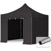 TOOLPORT 3x3 m Easy up partytent PVC met zijwanden, PREMIUM staal 40mm, zwart